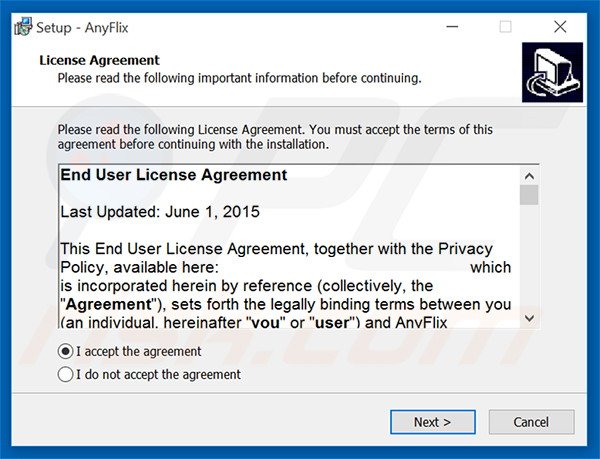 Official AnyFlix adware installatie configuratie