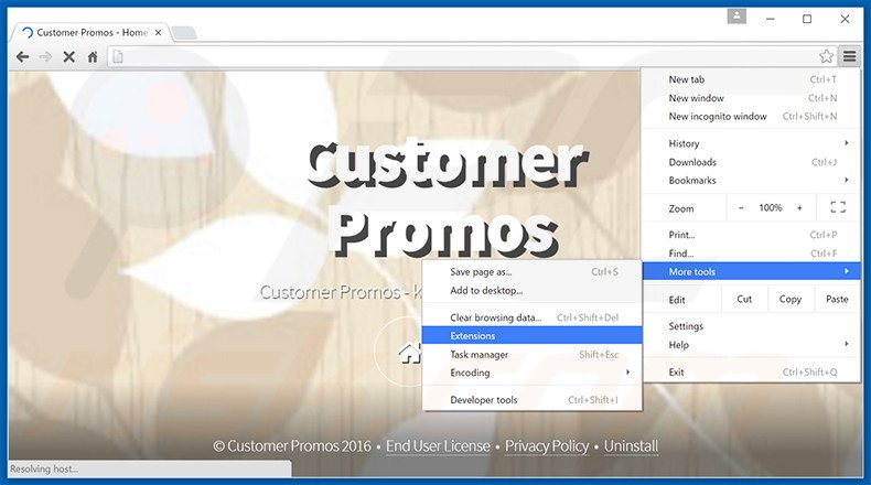 Verwijder de Customer Promos advertenties uit Google Chrome stap 1
