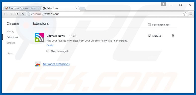 Verwijder de Customer Promos advertenties uit Google Chrome stap 2