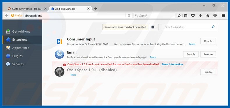 Verwijder de Customer Promos advertenties uit Mozilla Firefox stap 2