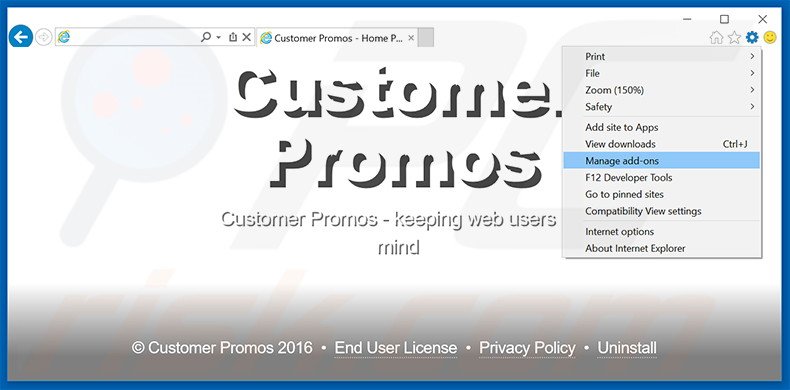 Verwijder de Customer Promos advertenties uit Internet Explorer stap 1