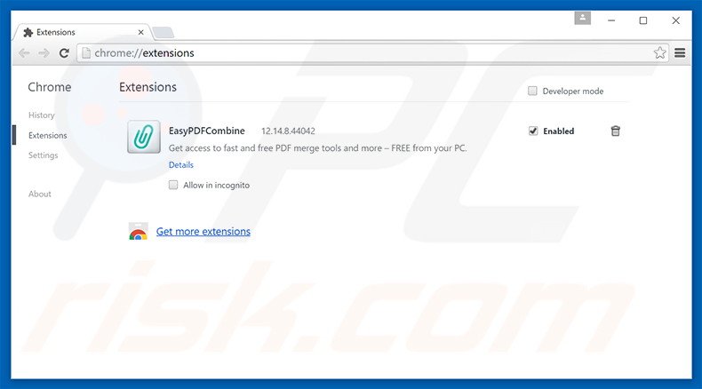 Verwijder EasyPDFCombine gerelateerde Google Chrome extensies