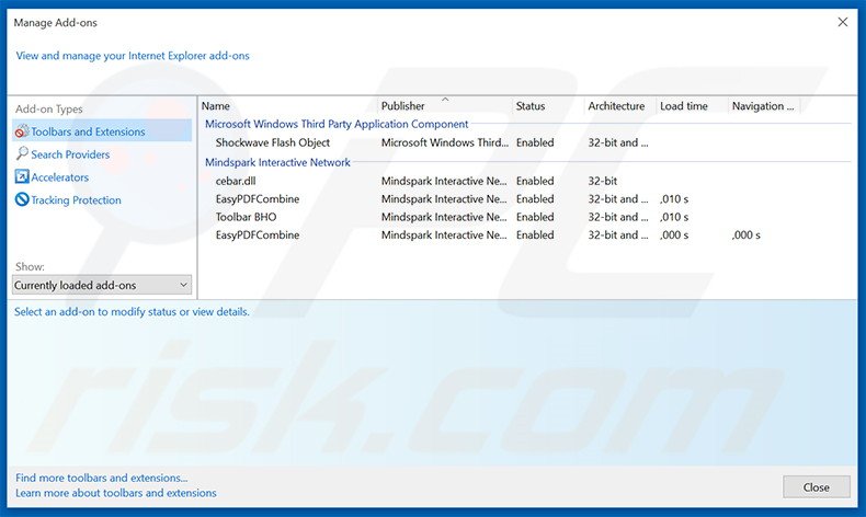 Verwijder aan EasyPDFCombine gerelateerde Internet Explorer extensies