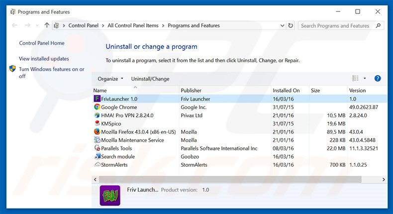 Friv Launcher adware verwijdering via het Controle Paneel