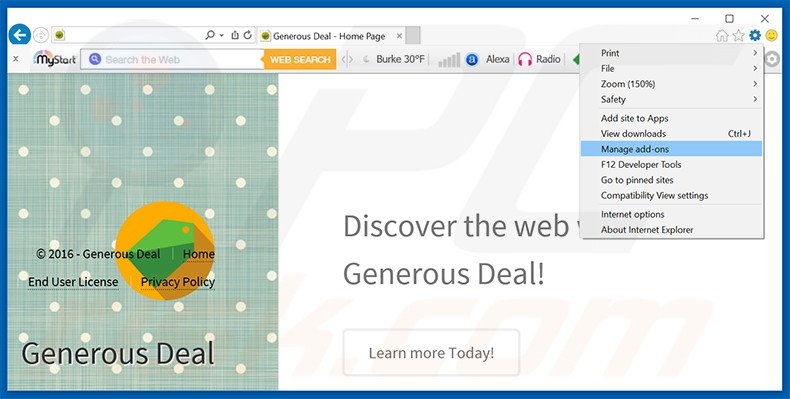 Verwijder de Generous Deal advertenties uit Internet Explorer stap 1