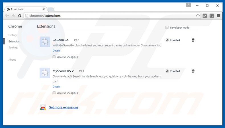 Verwijder aan search.mysearch.com gerelateerde Google Chrome extensies