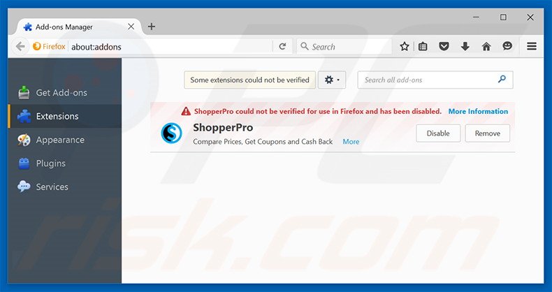 Verwijder aan search.mysearch.com gerelateerde Mozilla Firefox extensies