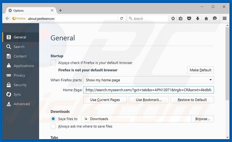 Verwijder search.mysearch.com als startpagina in Mozilla Firefox