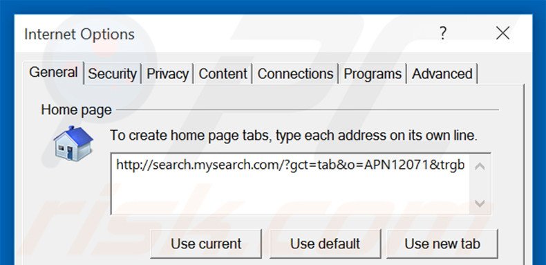 Verwijder search.mysearch.com als startpagina in Internet Explorer