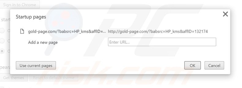 Verwijder gold-page.com als startpagina in Google Chrome