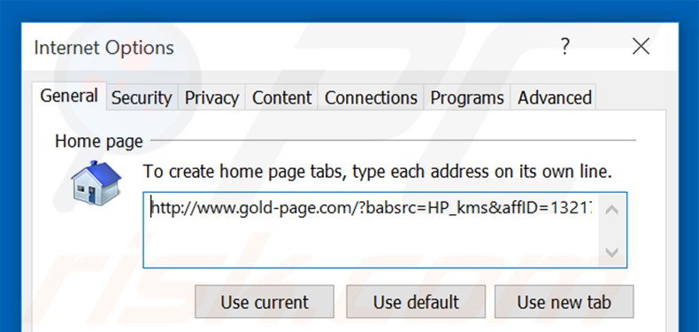 Verwijder gold-page.com als startpagina in Internet Explorer