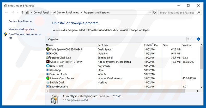 gold-page.com browser hijacker verwijdering via het Controle Paneel