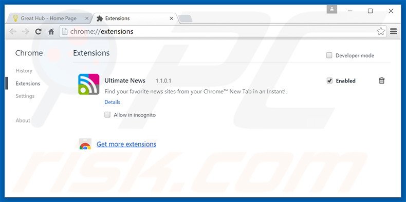 Verwijder de Great Hub advertenties uit Google Chrome stap 2