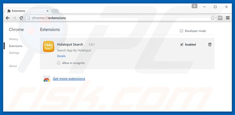 Verwijder search.holainput.com gerelateerde Google Chrome extensies