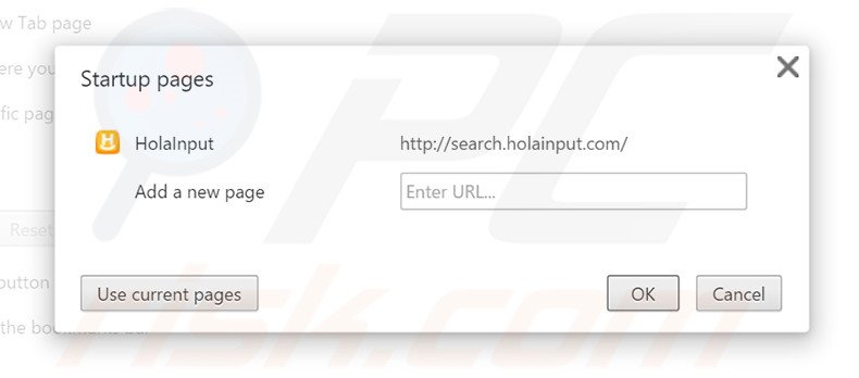 Verwijder search.holainput.com als startpagina in Google Chrome