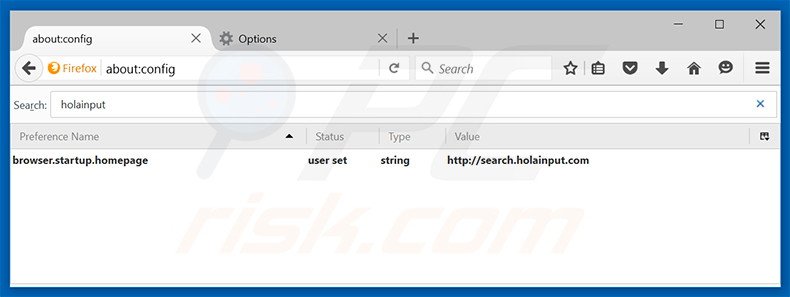 Verwijder search.holainput.com als standaard zoekmachine in Mozilla Firefox