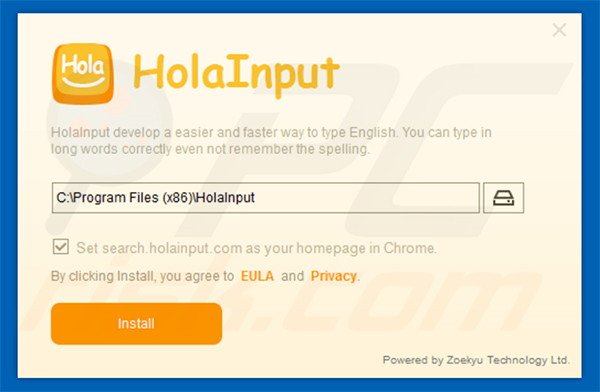 Officiële HolaInput browser hijacker installatieconfiguratie