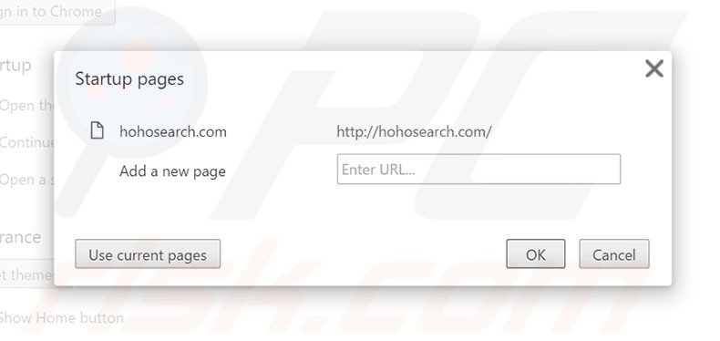 Verwijder hohosearch.com als startpagina in Google Chrome