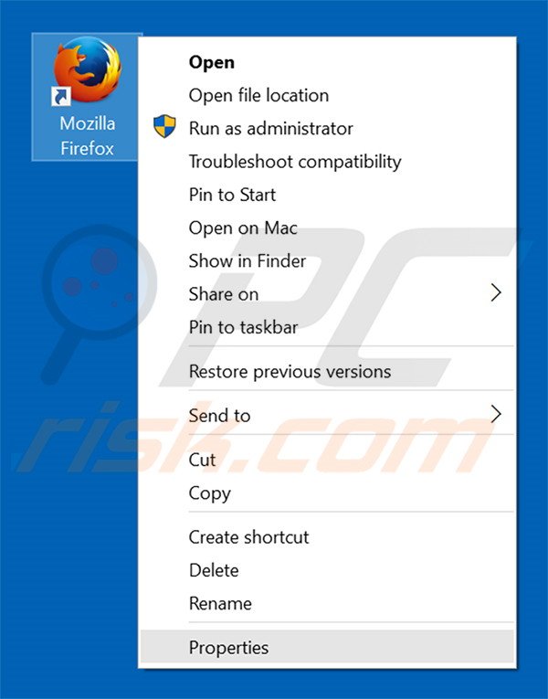 Verwijder hohosearch.com als doel in de Mozilla Firefox snelkoppeling stap 1