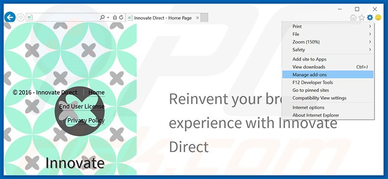 Verwijder de Innovate Direct advertenties uit Internet Explorer stap 1