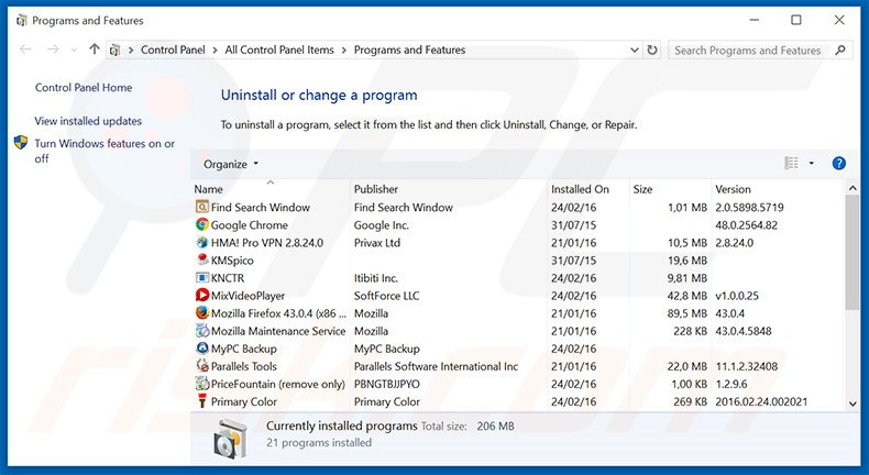 Innovate Direct adware verwijdering via het Controle Paneel