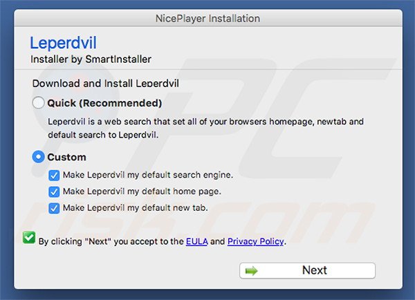 Misleidende installatie promoot search.leperdvil.com