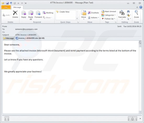 besmette email bijlage verspreidt de Locky ransomware