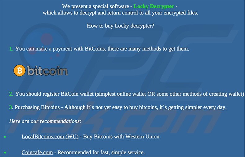 Website die de Locky decryptor verkoopt