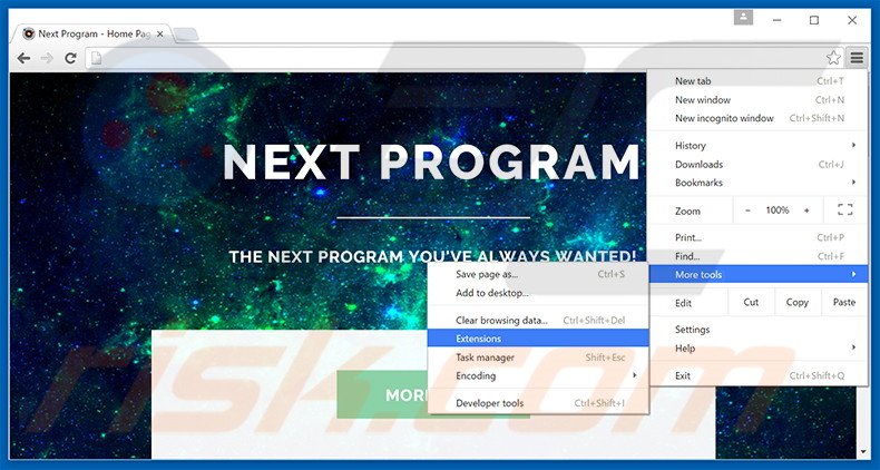 Verwijder de Next Program advertenties uit Google Chrome stap 1