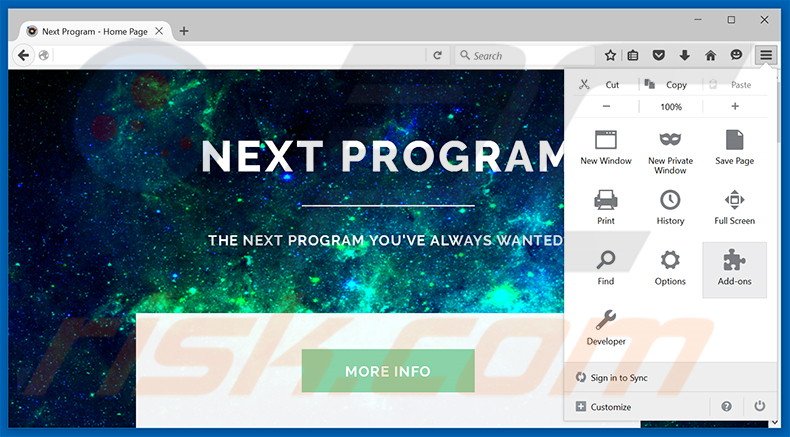 Verwijder de Next Program advertenties uit Mozilla Firefox stap 1
