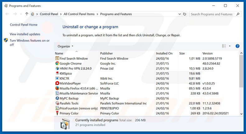 Next Program adware verwijdering via het Controle Paneel