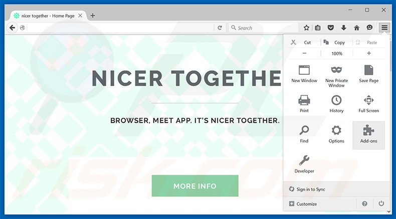 Verwijder de Nicer Together advertenties uit Mozilla Firefox stap 1