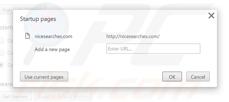 Verwijder nicesearches.com als startpagina in Google Chrome