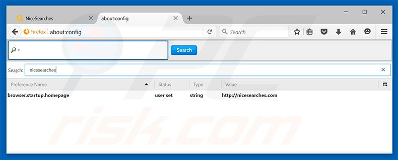 Verwijder nicesearches.com als standaard zoekmachine in Mozilla Firefox