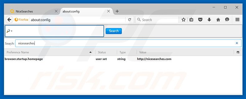 Verwijder nicesearches.com als standaard zoekmachine in Mozilla Firefox