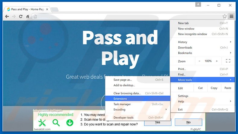 Verwijder de Pass and Play advertenties uit Google Chrome stap 1
