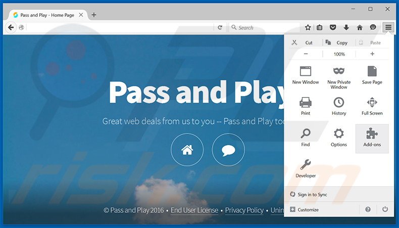 Verwijder de Pass and Play advertenties uit Mozilla Firefox stap 1
