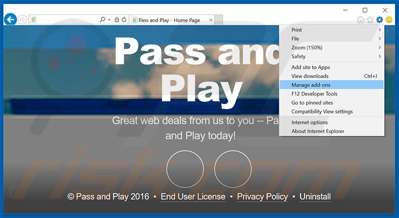 Verwijder de Pass and Play advertenties uit Internet Explorer stap 1
