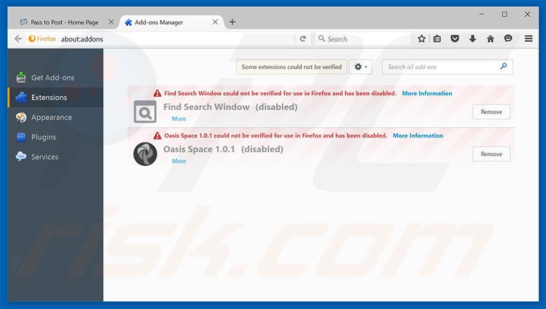 Verwijder de Pass To Post advertenties uit Mozilla Firefox stap 2