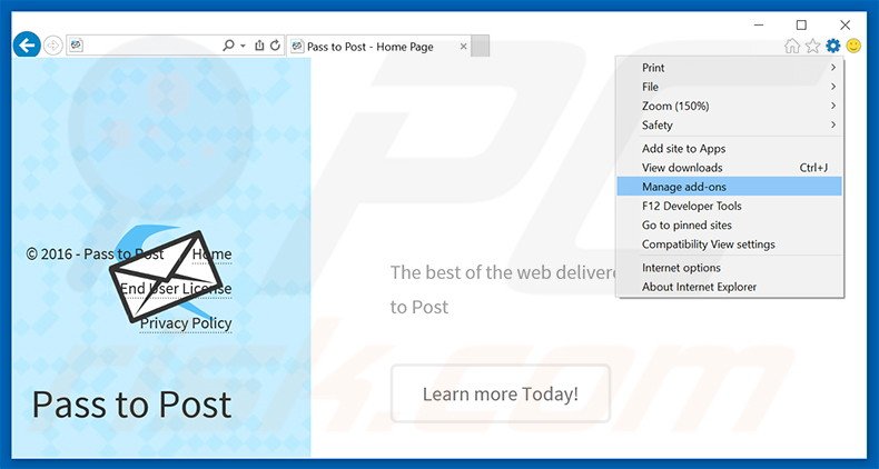 Verwijder de Pass To Post advertenties uit Internet Explorer stap 1