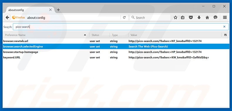 Verwijder pico-search.com als standaard zoekmachine in Mozilla Firefox