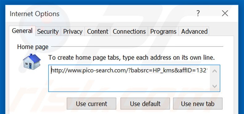 Verwijder pico-search.com als startpagina in Internet Explorer