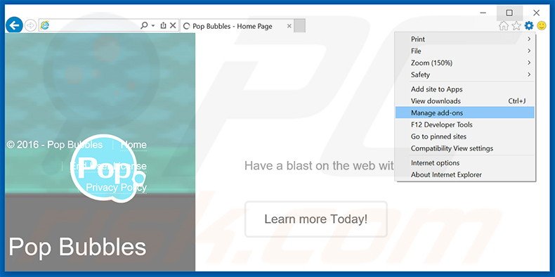 Verwijder de Pop Bubbles advertenties uit Internet Explorer stap 1