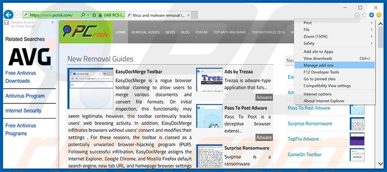 Verwijder de Powered by advertenties uit Internet Explorer stap 1