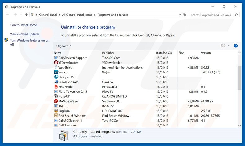 Powered by adware verwijdering via het Controle Paneel
