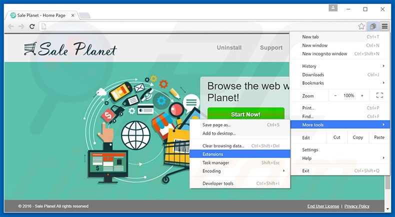 Verwijder de Sale Planet advertenties uit Google Chrome stap 1