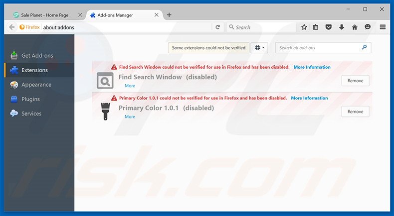 Verwijder de Sale Planet advertenties uit Mozilla Firefox stap 2