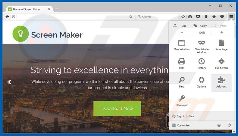 Verwijder de Screen Maker advertenties uit Mozilla Firefox stap 1
