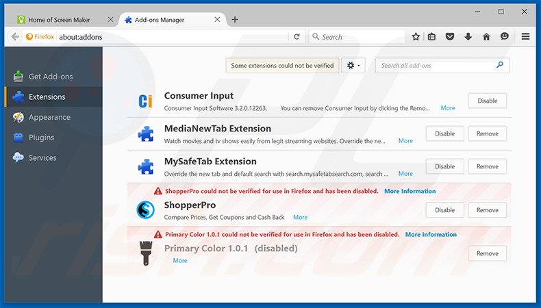 Verwijder de Screen Maker advertenties uit Mozilla Firefox stap 2