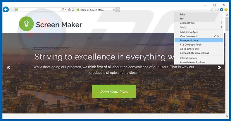 Verwijder de Screen Maker advertenties uit Internet Explorer stap 1
